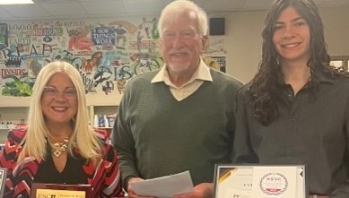 Lydia Hanna, Geauga County Franklin B. Walter All-Scholastic Award winner pictured with the ESCWR Governing Board President, Mr. Geoffrey Kent, and Superintendent, Mrs. Jennifer Felker. 
