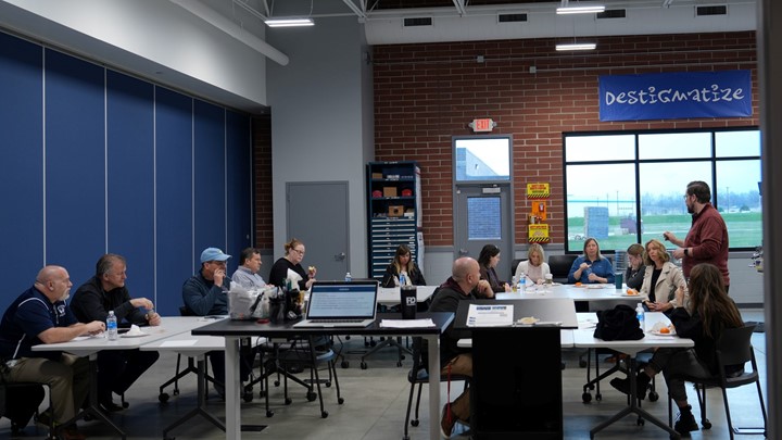 During our Educator Business Bootcamp on April 15th, participants toured AWT&#39;s state-of-the-art facility and took part in a hands-on activity led by Youth Program Coordinator Monica Hammil, exploring the vital role of blueprints in the manufacturing proce